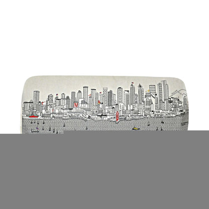 38" Cream Wool and Brown Ottoman