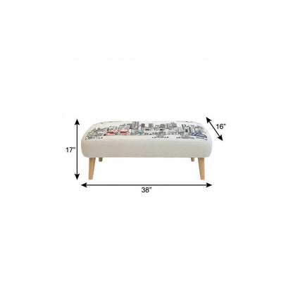 38" Cream Wool and Brown Ottoman