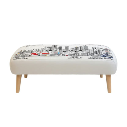 38" Cream Wool and Brown Ottoman