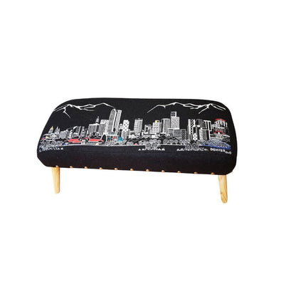 38" Gray Wool and Brown Ottoman