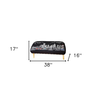 38" Gray Wool and Brown Ottoman