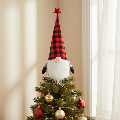 27" Black And Black Felt And Faux Fur Gnome Adjustable Height Tree Topper