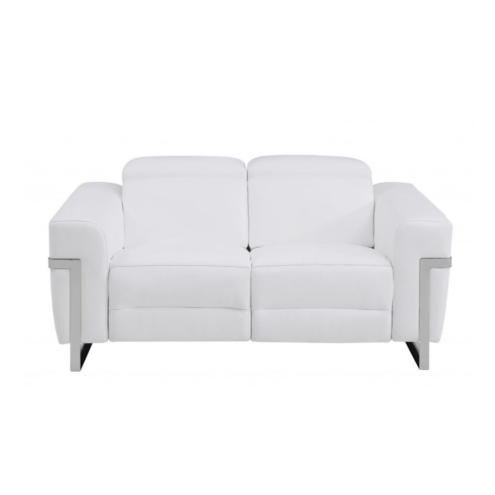 Two Piece White Italian Leather Five Person Seating Set