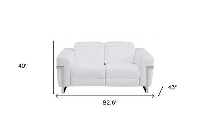 Two Piece White Italian Leather Five Person Seating Set