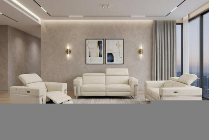 Three Piece Indoor Beige Italian Leather Six Person Seating Set