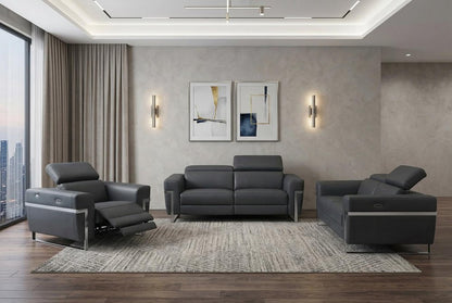 Three Piece Indoor Dark Gray Italian Leather Six Person Seating Set