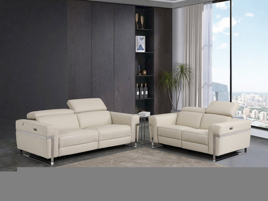 Two Piece Indoor Beige Italian Leather Five Person Seating Set