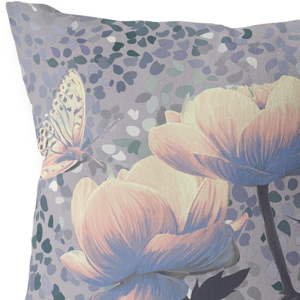 16" X 16" Black and Yellow Butterfly Blown Seam Floral Indoor Outdoor Throw Pillow