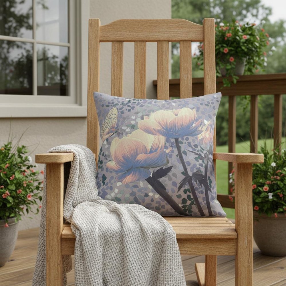 16" X 16" Black and Yellow Butterfly Blown Seam Floral Indoor Outdoor Throw Pillow