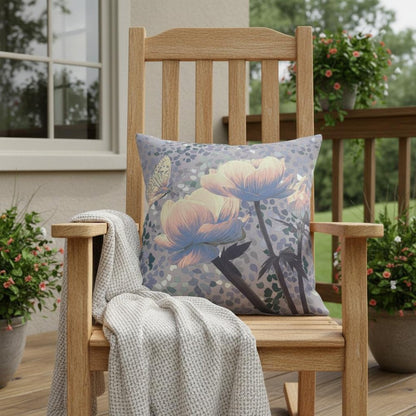 16" X 16" Black and Yellow Butterfly Blown Seam Floral Indoor Outdoor Throw Pillow