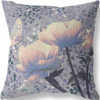 16" X 16" Black and Yellow Butterfly Blown Seam Floral Indoor Outdoor Throw Pillow