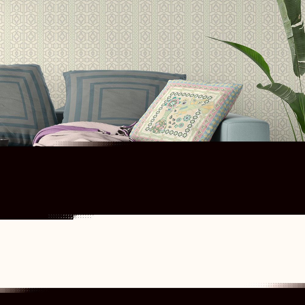 16" x 16" Blue and Beige Peacock Blown Seam Floral Indoor Outdoor Throw Pillow