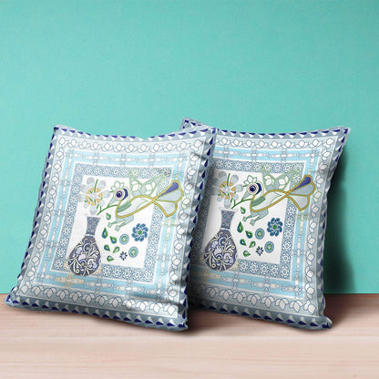 16" X 16" White And Grey Bird Blown Seam Abstract Indoor Outdoor Throw Pillow