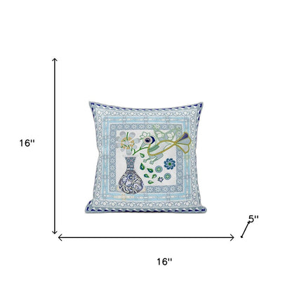 16" X 16" White And Grey Bird Blown Seam Abstract Indoor Outdoor Throw Pillow