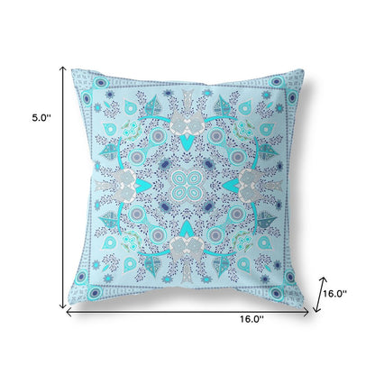 16" X 16" Light Grey Blown Seam Floral Indoor Outdoor Throw Pillow