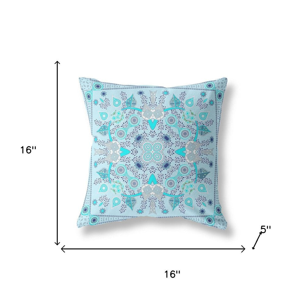 16" X 16" Light Grey Blown Seam Floral Indoor Outdoor Throw Pillow