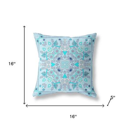 16" X 16" Light Grey Blown Seam Floral Indoor Outdoor Throw Pillow