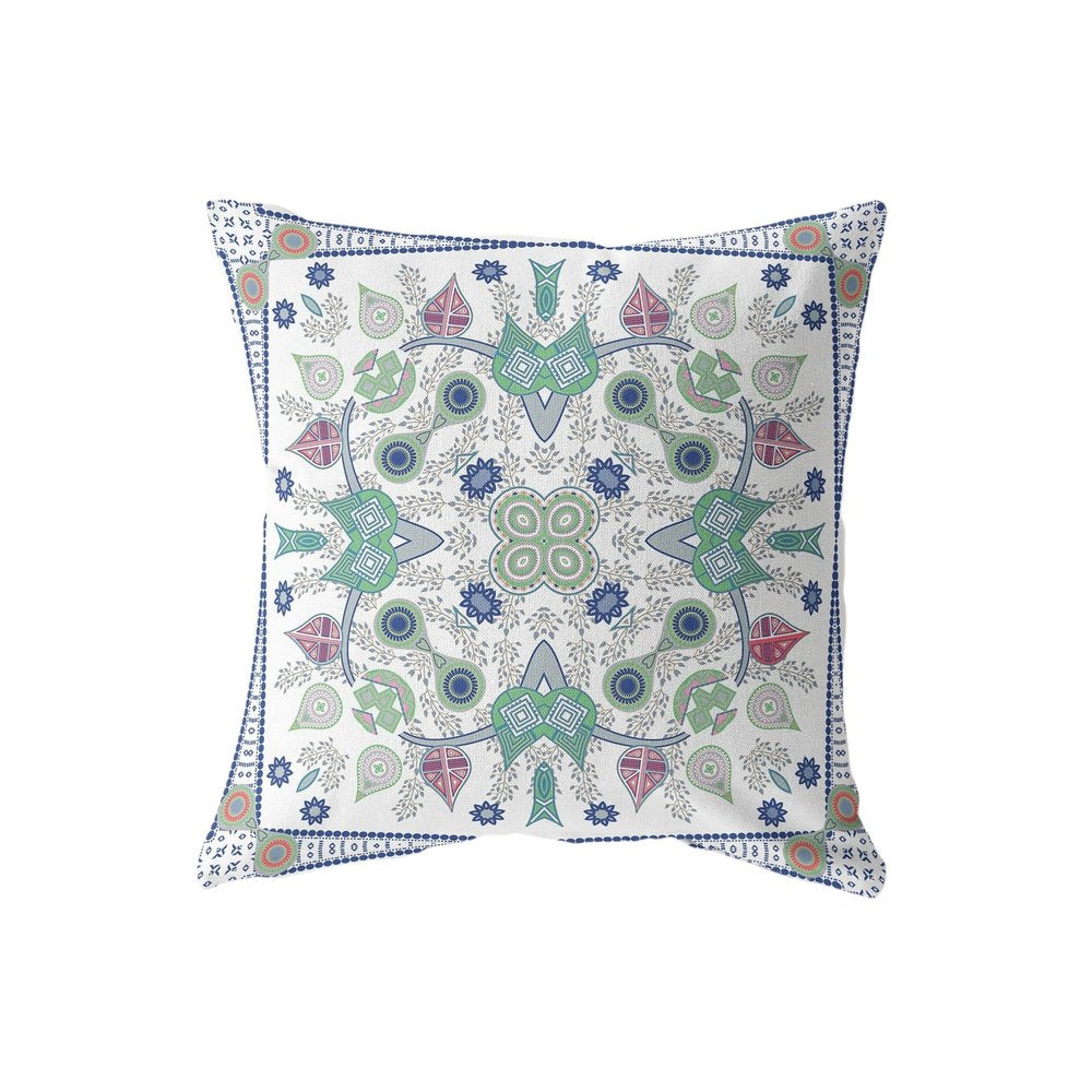 16" x 16" Off White Blown Seam Floral Indoor Outdoor Throw Pillow