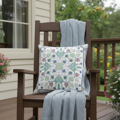 16" x 16" Off White Blown Seam Floral Indoor Outdoor Throw Pillow