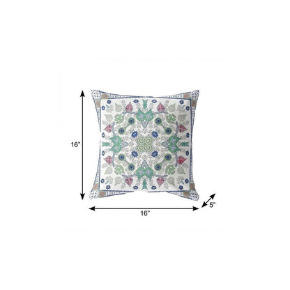 16" x 16" Off White Blown Seam Floral Indoor Outdoor Throw Pillow