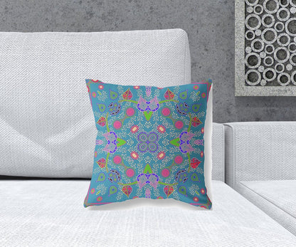 16" x 16" Blue and Green Blown Seam Paisley Indoor Outdoor Throw Pillow