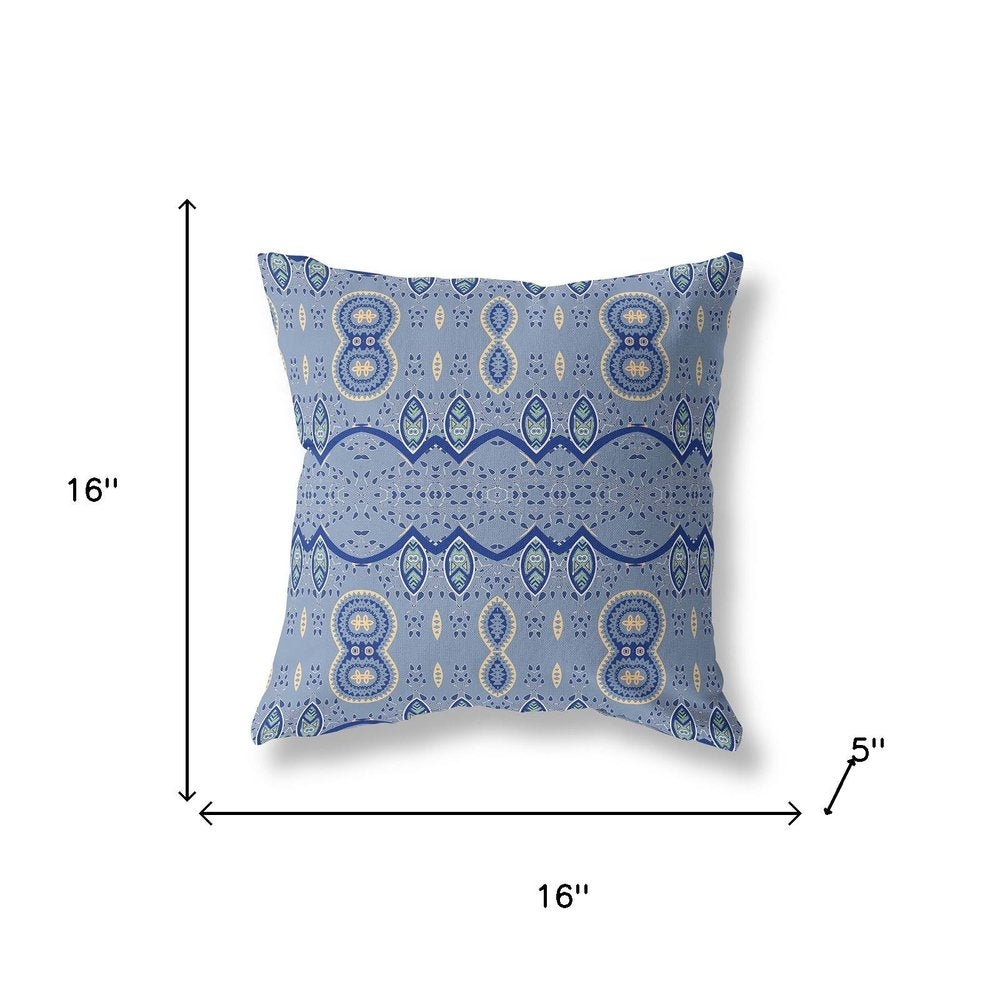 16" X 16" Muted Navy Blown Seam Paisley Indoor Outdoor Throw Pillow