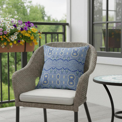 16" X 16" Muted Navy Blown Seam Paisley Indoor Outdoor Throw Pillow