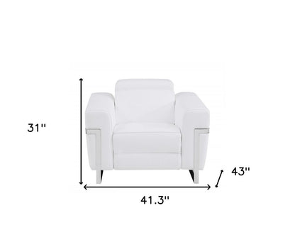 41" White Italian Leather Power Recliner Chair