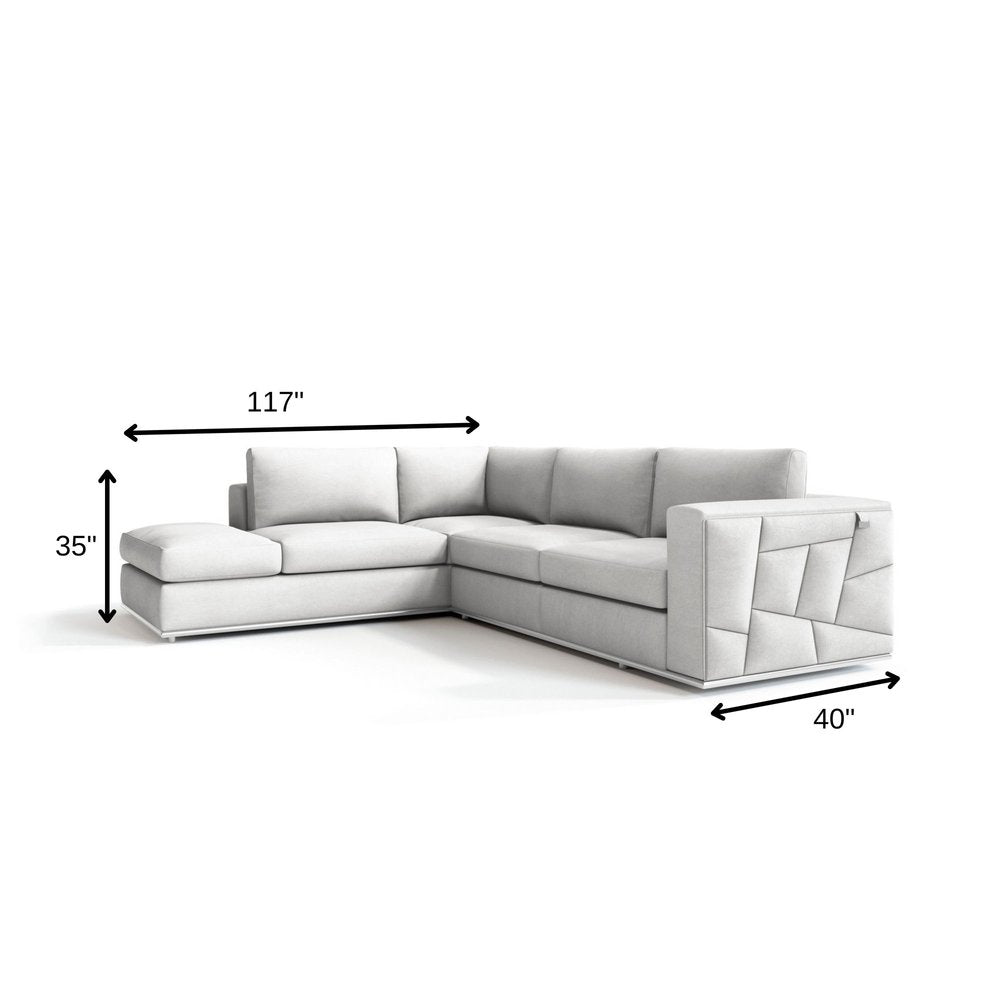 White Italian Leather Reclining L Shaped Two Piece Corner Sectional