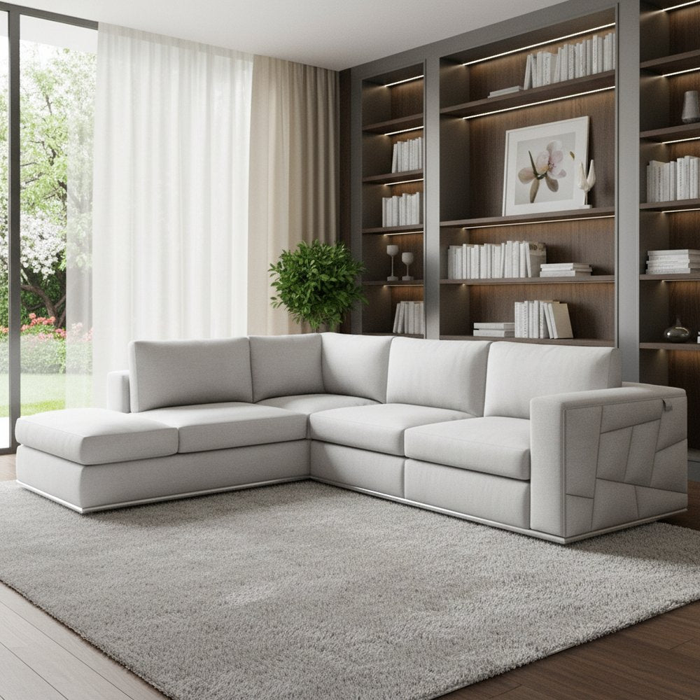 White Italian Leather Reclining L Shaped Two Piece Corner Sectional