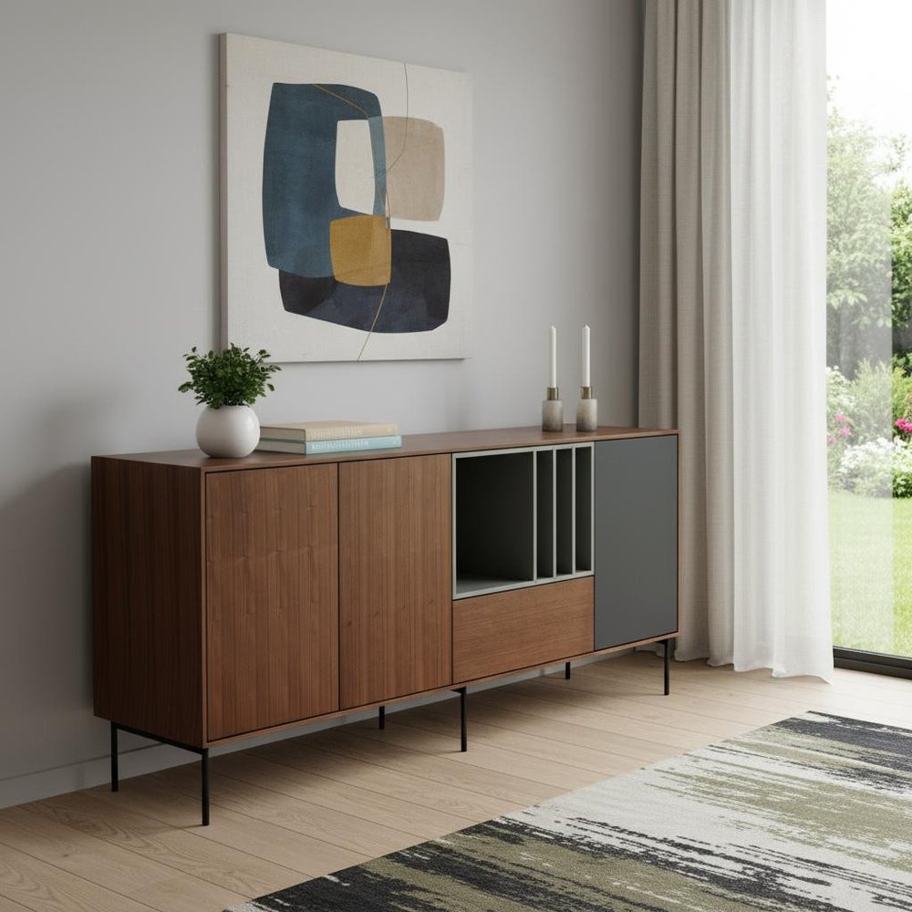 Urban Warm 71" Brown Gray and Charcoal Buffet Server