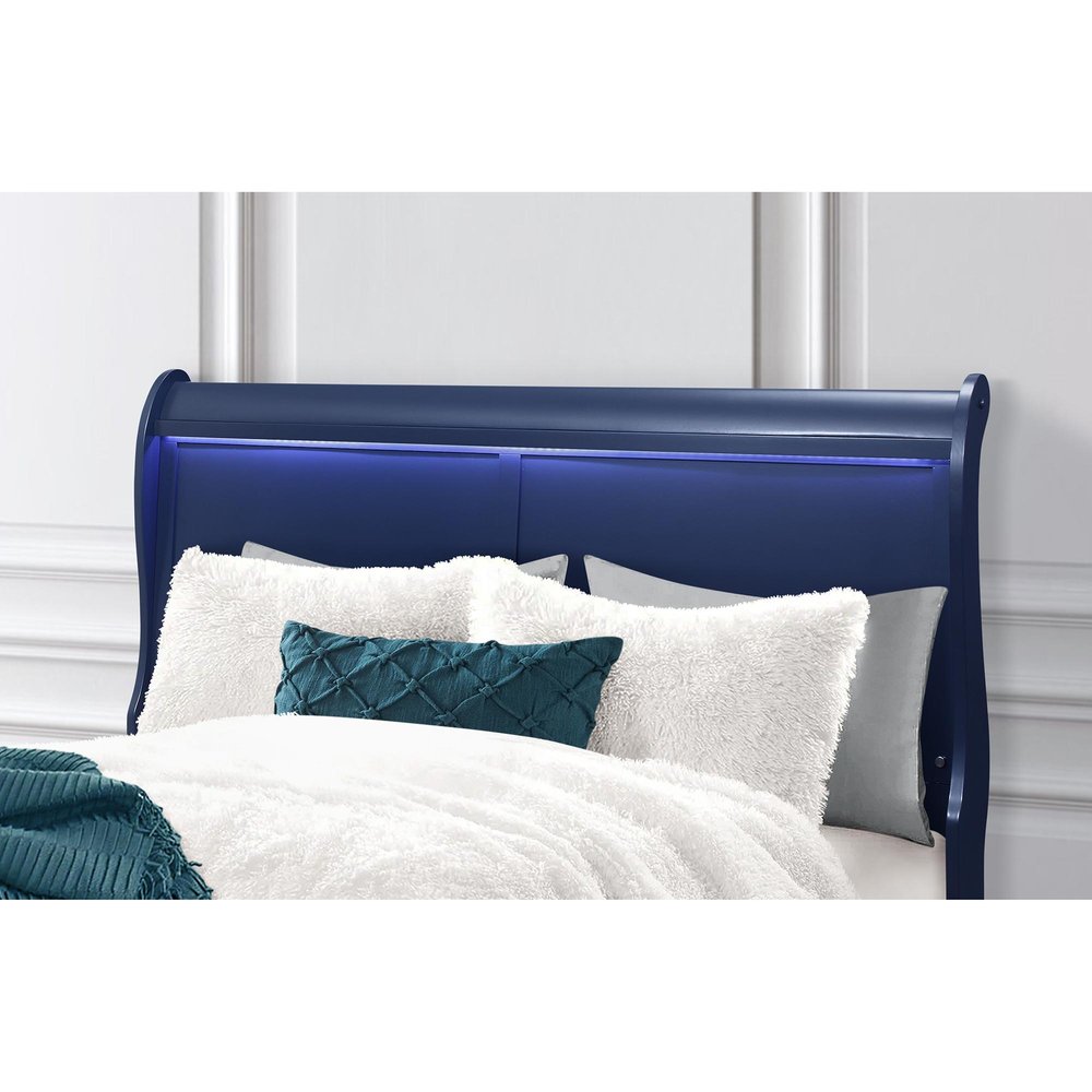 Blue Upholstered King Bed Frame With No