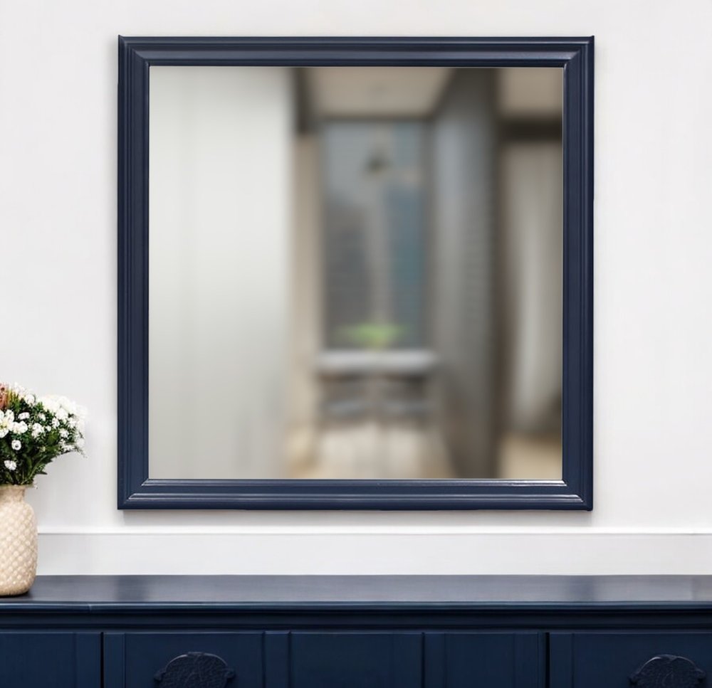 38" Blue Square Wood Framed Accent Mirror