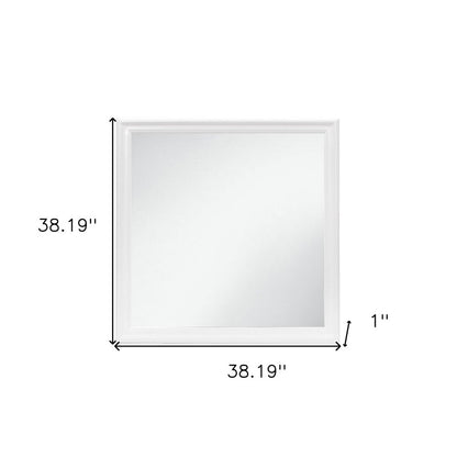38" White Square Wood Framed Accent Mirror