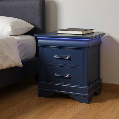 24" Blue Wood Lighted Two Drawer Nightstand