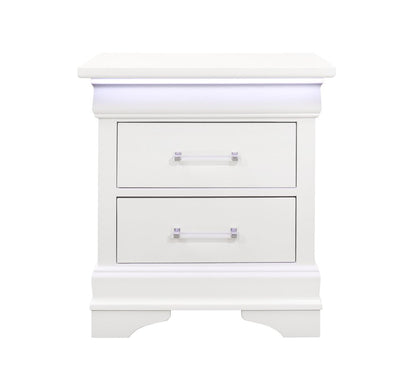 24" White Wood Lighted Two Drawer Nightstand