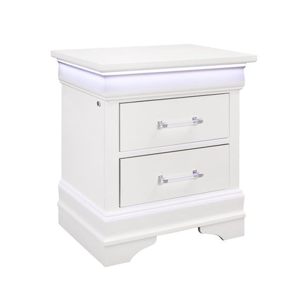 24" White Wood Lighted Two Drawer Nightstand