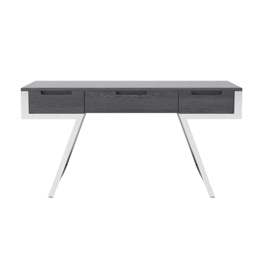 63" Gray and Silver Writing Desk With Three Drawers