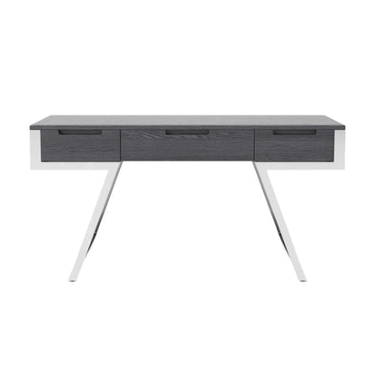 63" Gray and Silver Writing Desk With Three Drawers