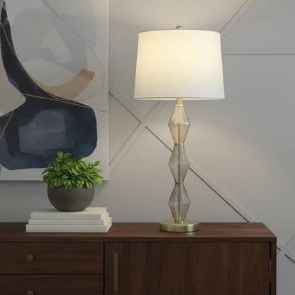 30" Brushed Gold Geo Glass Table Lamp With Shade