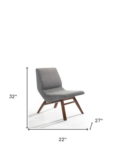 22" Gray And Brown Upholstered Lounge Chair With Ottoman