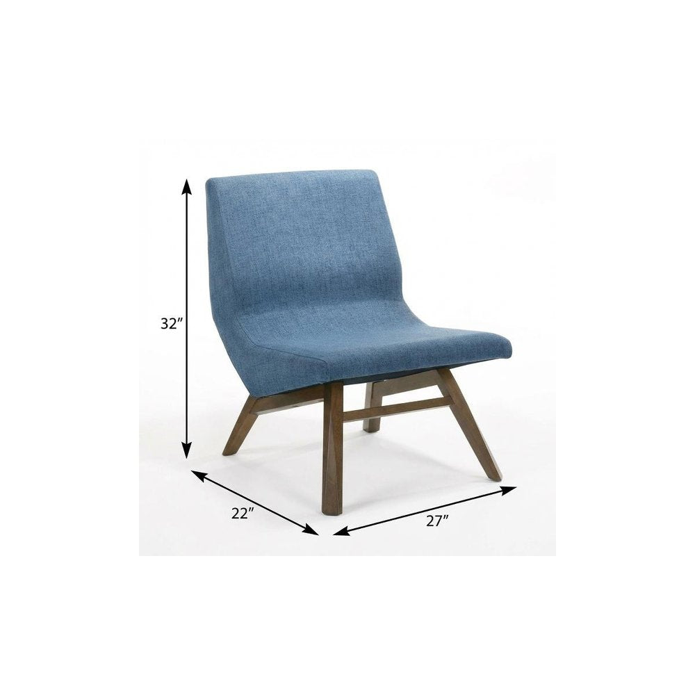 22" Blue And Brown Upholstered Lounge Chair With Ottoman