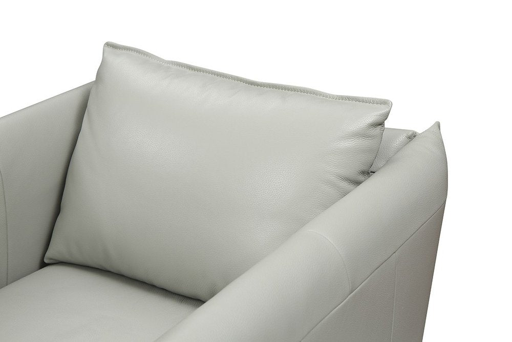 36" Gray And Silver Genuine Leather Swivel Lounge Chair