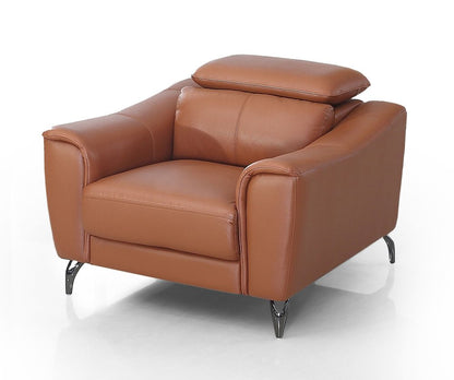 42" Orange And Silver Genuine Leather Lounge Chair