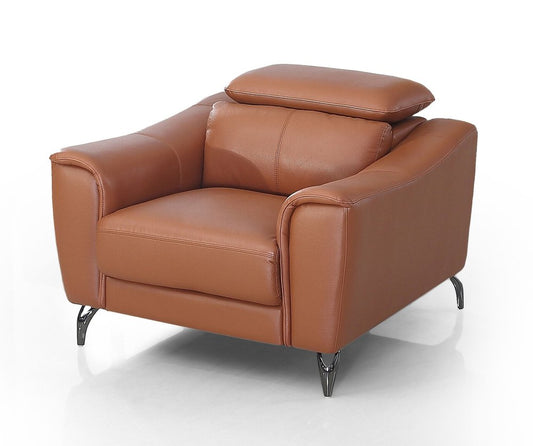 42" Orange And Silver Genuine Leather Lounge Chair