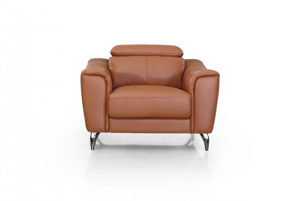 42" Orange And Silver Genuine Leather Lounge Chair