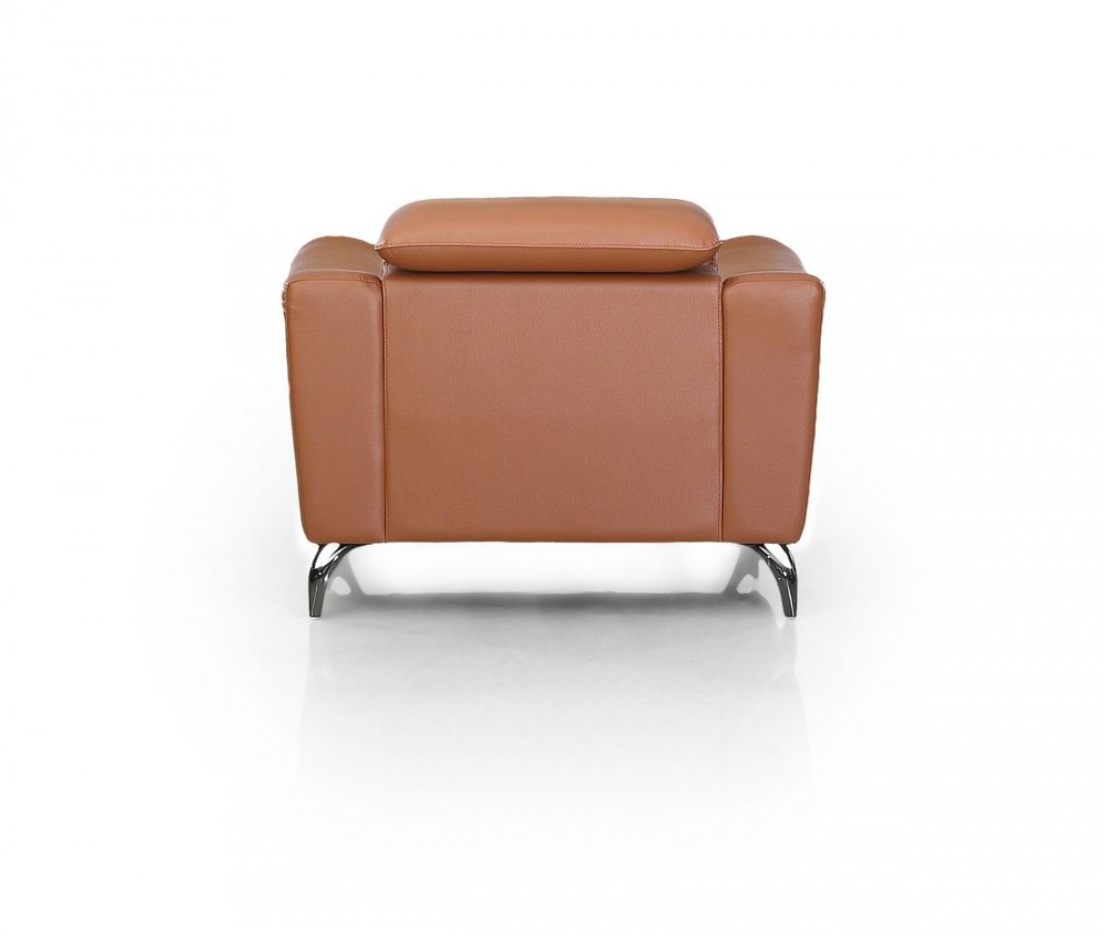 42" Orange And Silver Genuine Leather Lounge Chair