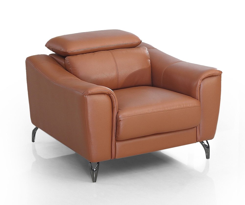 42" Orange And Silver Genuine Leather Lounge Chair
