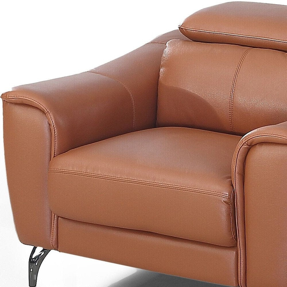 42" Orange And Silver Genuine Leather Lounge Chair