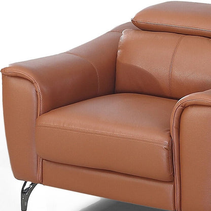 42" Orange And Silver Genuine Leather Lounge Chair